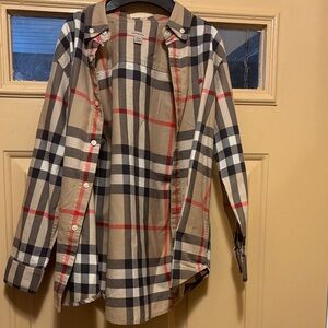 Burberry Tan, Black & Red Classic Check Button-Down Shirt